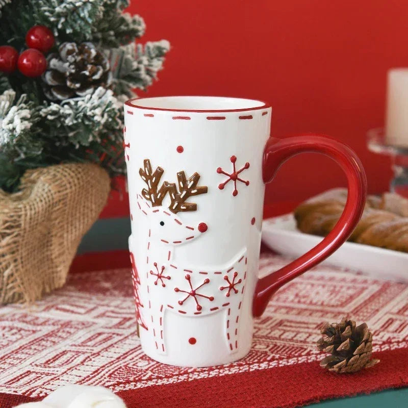 Santa & Elk Embossed Holiday Mug