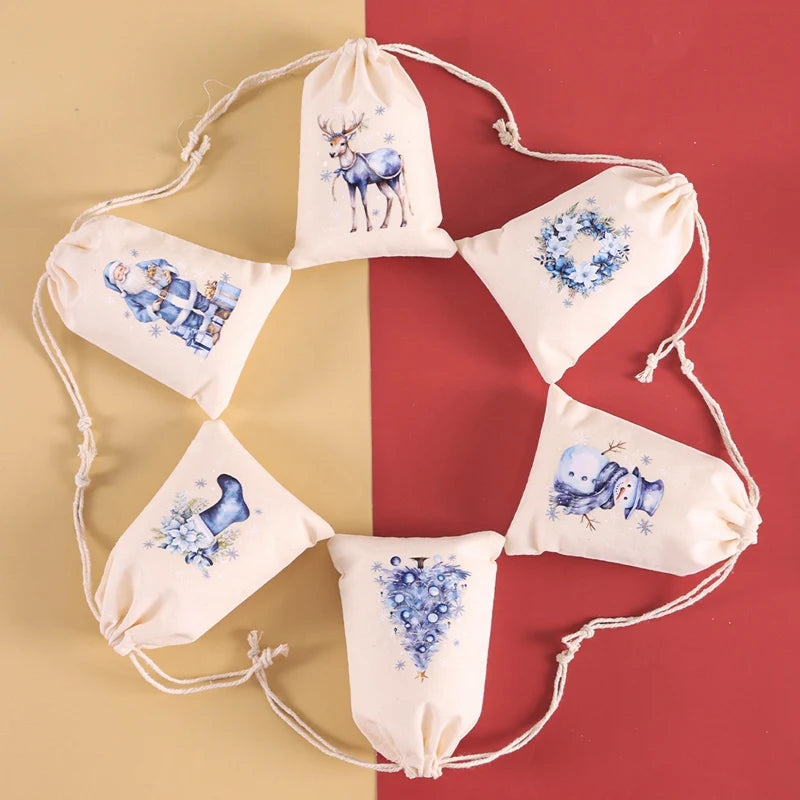 Holiday Linen Gift Bag Set – 6 Pack