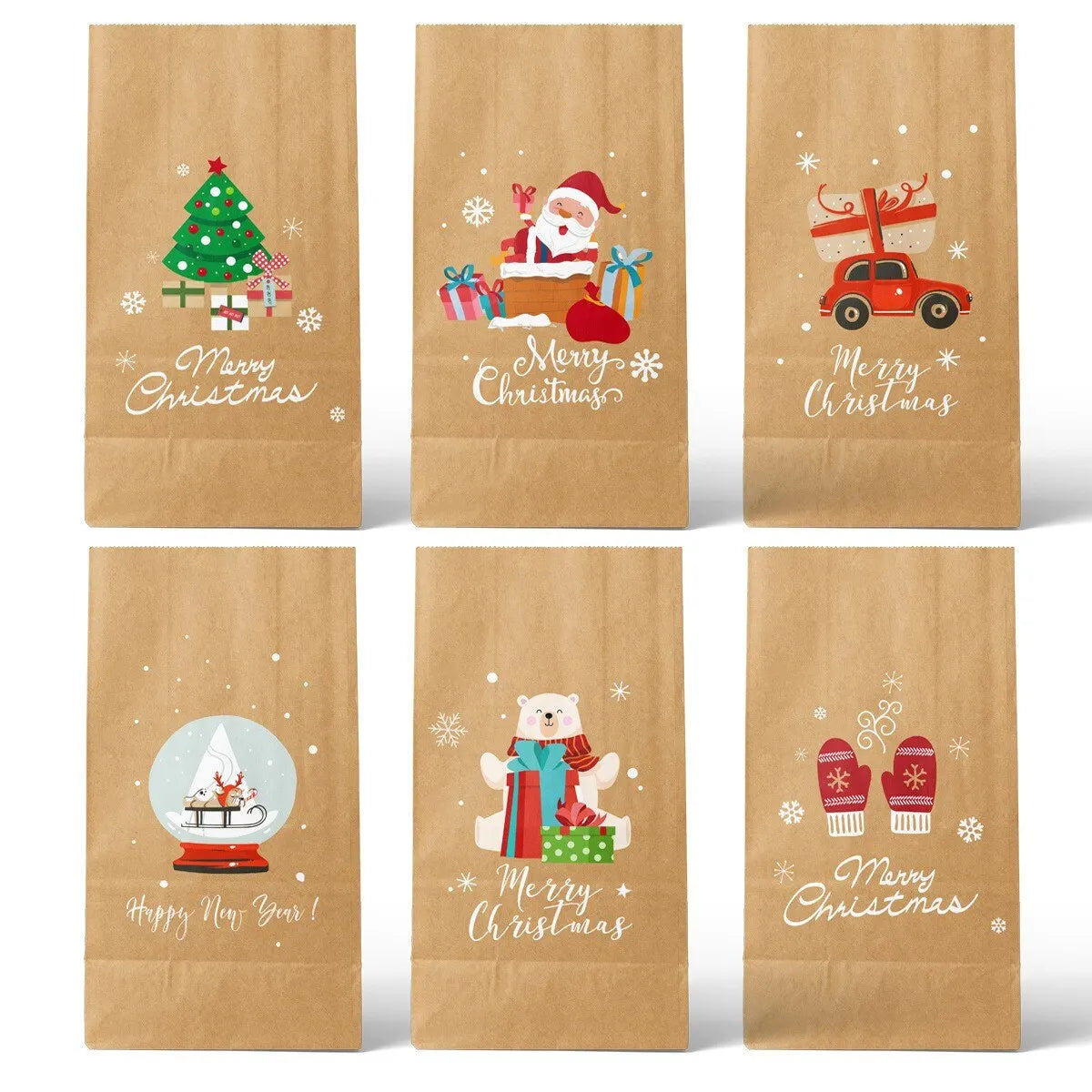 Rustic Kraft Christmas Gift Bag Set – 8 Pack