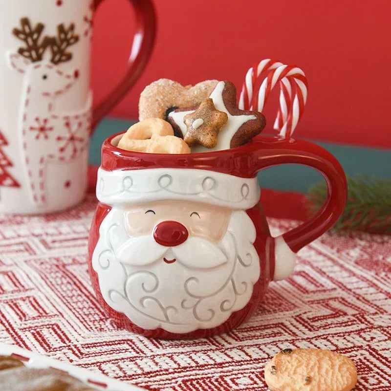 Santa & Elk Embossed Holiday Mug
