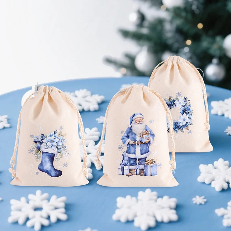 Holiday Linen Gift Bag Set – 6 Pack