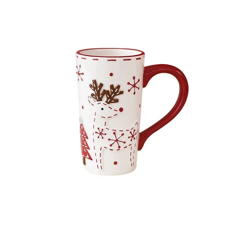 Santa & Elk Embossed Holiday Mug