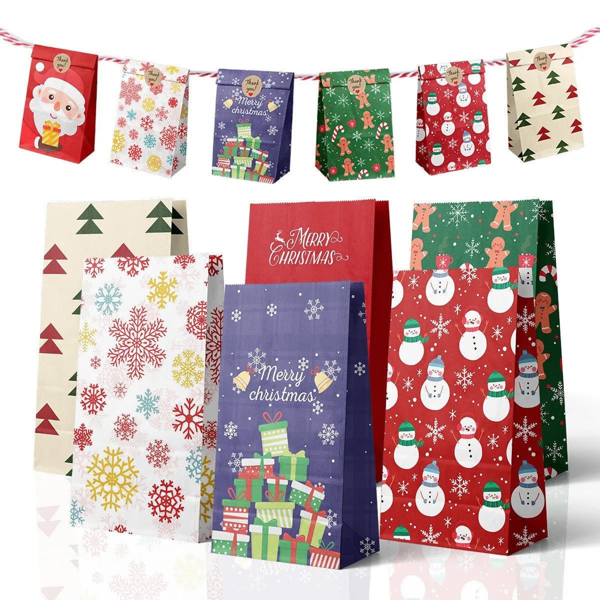 Rustic Kraft Christmas Gift Bag Set – 8 Pack