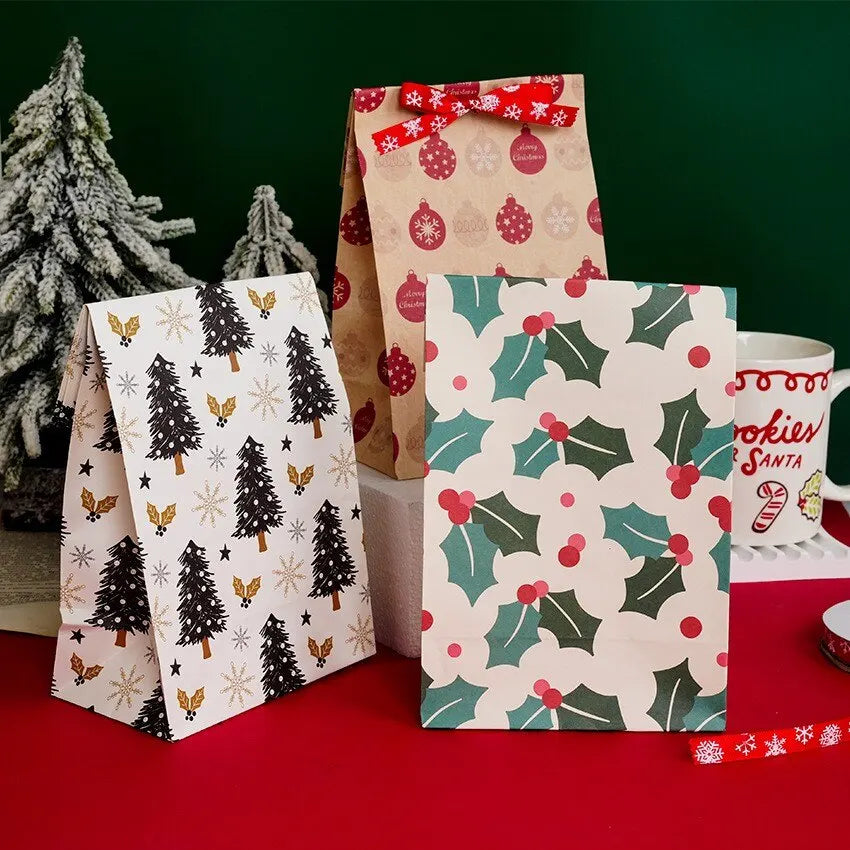 Rustic Kraft Christmas Gift Bag Set – 8 Pack