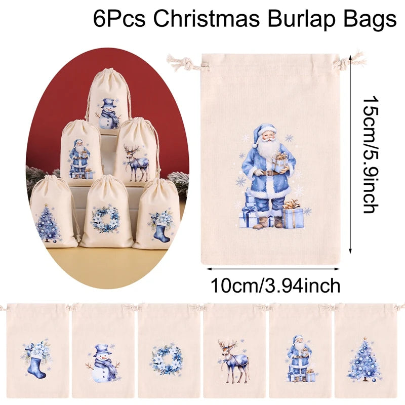 Holiday Linen Gift Bag Set – 6 Pack