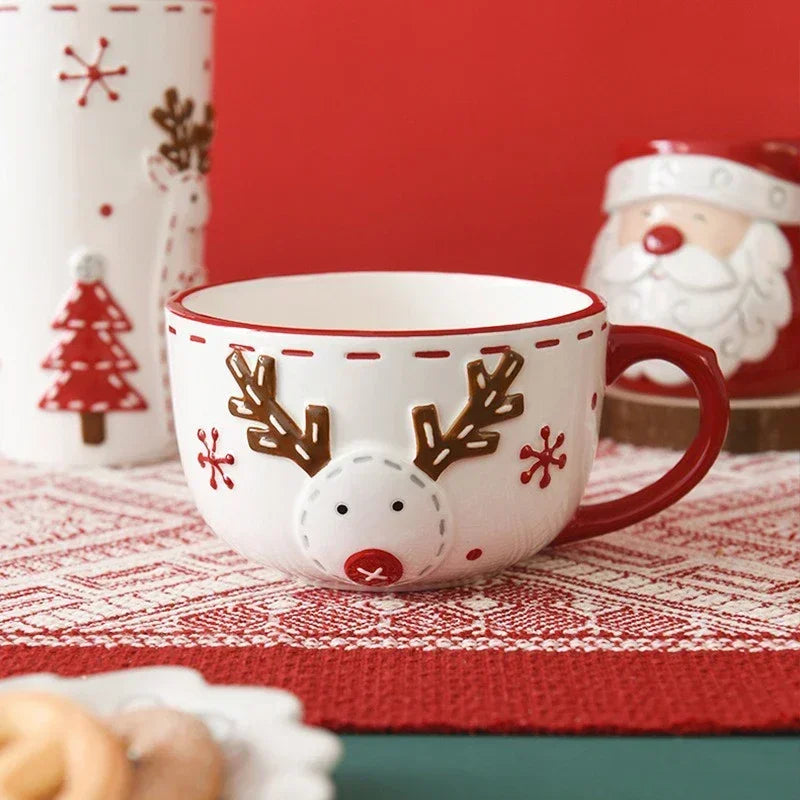 Santa & Elk Embossed Holiday Mug